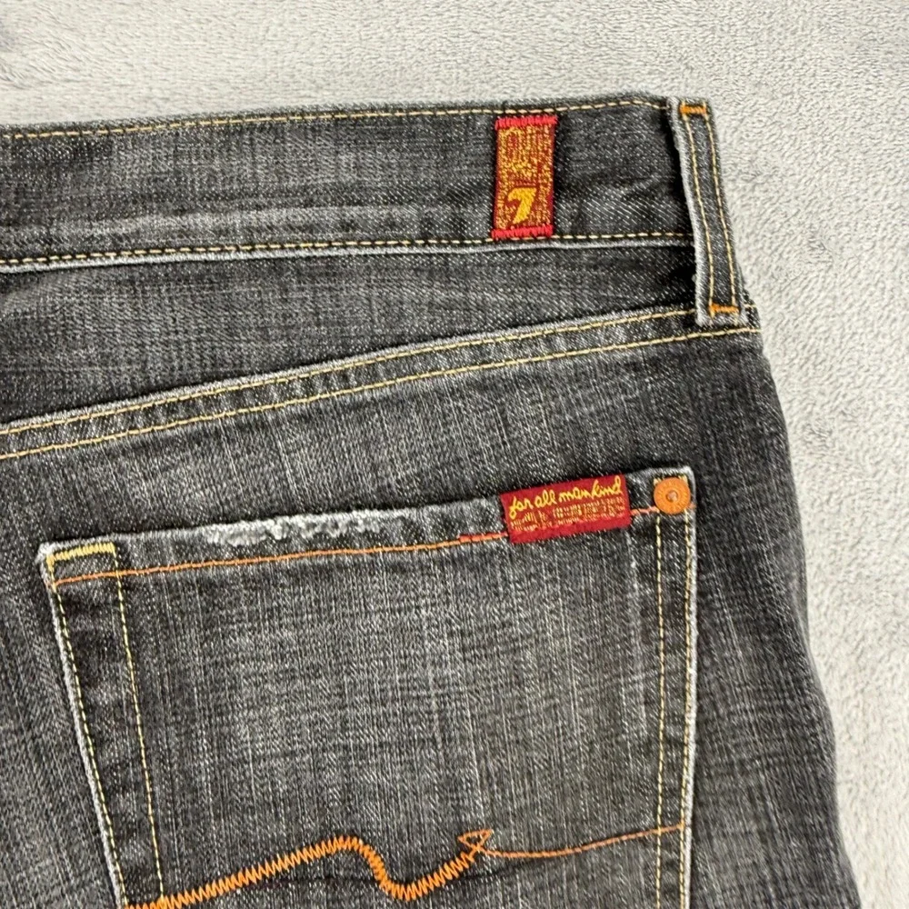 7 For All Mankind Men's Straight Jeans in Charcoal Gray with Orange Stitching